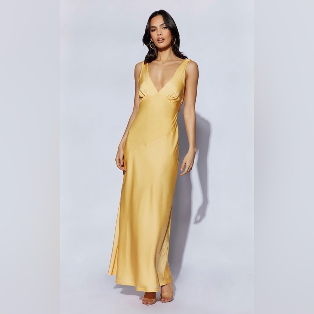 Meshki Nadia Maxi Satin Dress with Back Cowl - Lemon